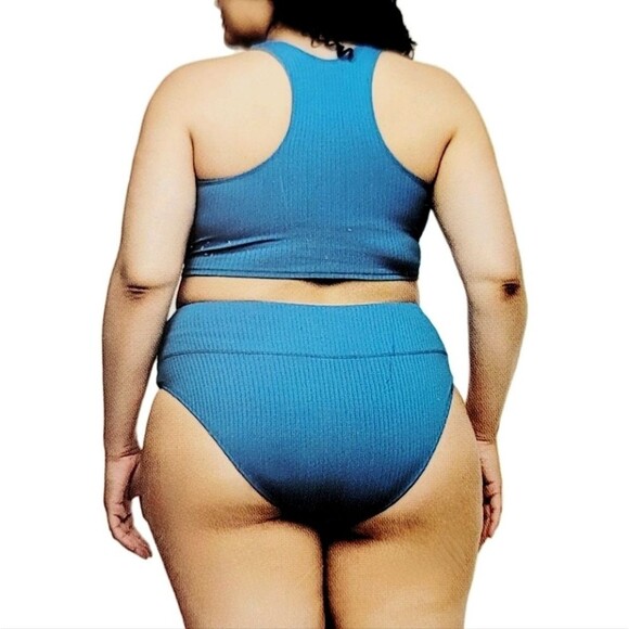NEXT 2-pc Women's L Ribbed Racerback Swim Top Tank + High Waist Bikini Blue NWT - Picture 10 of 10
